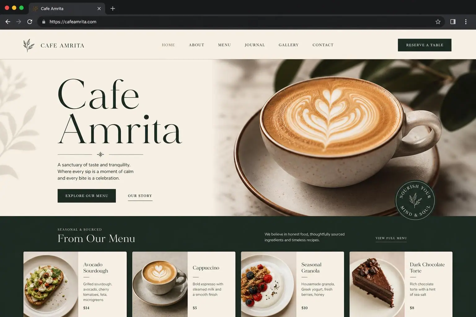 Cafe Amrita website preview